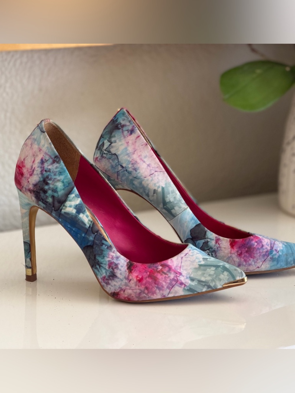 Ted Baker Multicolor Floral Blue-Pink Pointed Toe Stilettos